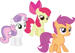 Size: 8152x5774 | Tagged: safe, artist:silentmatten, apple bloom, scootaloo, sweetie belle, earth pony, pegasus, pony, unicorn, g4, absurd resolution, cutie mark crusaders, female, filly, foal, horn, simple background, transparent background, vector
