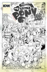 Size: 988x1500 | Tagged: safe, idw, angel bunny, applejack, fluttershy, pinkie pie, princess celestia, rainbow dash, rarity, twilight sparkle, g4, comic, comic cover, cover, everypony, mane six