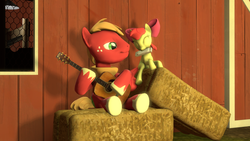 Size: 1280x720 | Tagged: safe, artist:inspectorg, apple bloom, big macintosh, earth pony, pony, g4, 3d, guitar, harmonica, male, musical instrument, source filmmaker, stallion