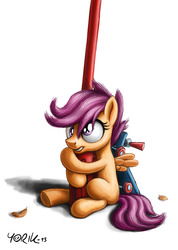 Size: 1860x2612 | Tagged: safe, artist:pia-sama, scootaloo, g4, crash, derp, female, lamppost, scootacrash, scooter, solo