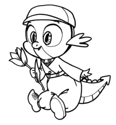 Size: 500x538 | Tagged: safe, artist:queencold, spike, g4, dutch, male, monochrome, simple background, sketch, solo, stereotype, transparent background, tulip