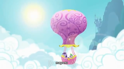 Size: 576x320 | Tagged: safe, screencap, spike, twilight sparkle, dragon, pony, unicorn, g4, duo, duo male and female, female, hot air balloon, magneto, male, mare, meme, opening, sun, twinkling balloon, unicorn twilight, youtube caption
