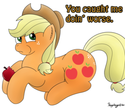 Size: 3384x2934 | Tagged: safe, artist:regxy, applejack, g4, apple, caption, chubby, eating, fat, female, solo