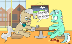 Size: 2296x1402 | Tagged: safe, artist:rapidstrike, lyra heartstrings, mayor mare, g4, 4chan, humie, interior, interview, mlpg, resume, spaghetti, table