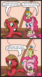 Size: 2155x3952 | Tagged: safe, artist:gray--day, pinkie pie, pound cake, pumpkin cake, oc, ask pun, g4, bad pun, comic, facehoof, pinkie pie is not amused, pun, unamused, when she doesn't smile