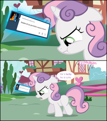 Size: 1290x1455 | Tagged: safe, artist:jan, sweetie belle, ask the crusaders, g4, 2 panel comic, comic, floating tumblr question, puffy cheeks, tsundere, tsundere belle