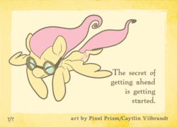 Size: 1051x751 | Tagged: safe, artist:pixel-prism, fluttershy, g4, card, female, goggles, motivational, quote, solo