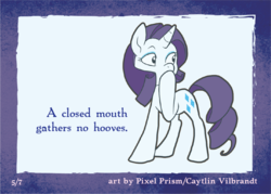 Size: 1051x751 | Tagged: safe, artist:pixel-prism, rarity, g4, card, female, quote, solo