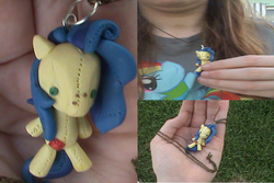 Size: 956x640 | Tagged: safe, artist:eyrannecrafts, rainbow dash, oc, oc:milky way, human, pony, g4, charm, chibi, craft, custom charm, cute, irl, irl human, krazykari, milkmare, necklace, photo