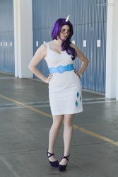 Size: 2304x3456 | Tagged: safe, artist:canhardlyfly, artist:hybridrain, rarity, human, g4, anime expo, cosplay, glasses, hand on hip, high heels, irl, irl human, photo, solo