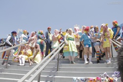 Size: 3456x2304 | Tagged: safe, fluttershy, rainbow dash, human, g4, anime expo, cosplay, group photo, irl, irl human, photo