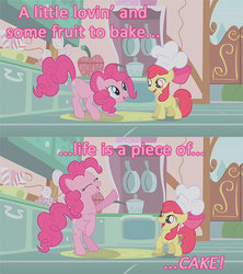 Size: 563x634 | Tagged: safe, screencap, apple bloom, pinkie pie, g4, image macro, pink text, song reference, the eraserheads