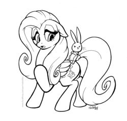 Size: 728x694 | Tagged: safe, artist:redadillio, angel bunny, fluttershy, g4, monochrome