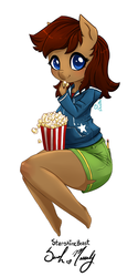 Size: 600x1196 | Tagged: safe, artist:starshinebeast, oc, oc only, anthro, anthro oc, clothes, popcorn, solo
