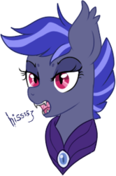 Size: 189x285 | Tagged: safe, artist:lulubell, oc, oc only, oc:night watch, bat pony, pony, bust, hissing, night guard, simple background, solo, transparent background