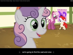 Size: 1280x960 | Tagged: safe, screencap, cheerilee, sweetie belle, twist, g4, hearts and hooves day (episode), hearts and hooves day, meme, pin the heart on the pony, youtube caption