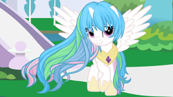 Size: 9600x5400 | Tagged: safe, artist:beavernator, princess celestia, g4, absurd resolution, alternate hairstyle, female, smiling, solo, wallpaper, younger