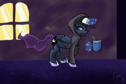 Size: 1920x1280 | Tagged: dead source, safe, artist:naterrang, princess luna, luna-afterdark, g4, clothes, female, hoodie, magic, solo