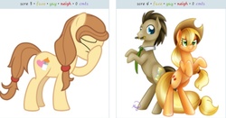 Size: 1189x622 | Tagged: safe, applejack, doctor whooves, time turner, oc, oc:cream heart, earth pony, pony, g4, anti-shipping, earth pony oc, exploitable meme, facehoof, female, jackwhooves, juxtaposition, juxtaposition win, male, mare, meme, ship:applewhooves, shipping, straight