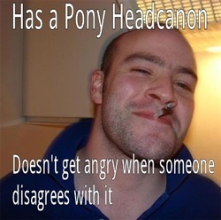 Size: 350x347 | Tagged: safe, caption, good guy greg, headcanon, image macro, meme, text