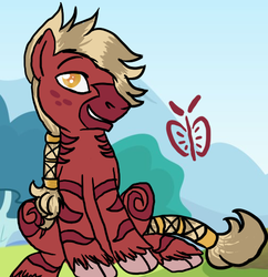 Size: 504x520 | Tagged: dead source, safe, artist:enigmaticfrustration, oc, oc only, hybrid, zony, foal, interspecies offspring, offspring, parent:big macintosh, parent:zecora, parents:macora, solo, tail wrap