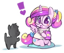 Size: 860x715 | Tagged: safe, artist:ende26, princess cadance, cat, g4, book, chibi, clothes, filly, glasses, younger