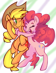 Size: 769x1000 | Tagged: safe, artist:wingogo, applejack, pinkie pie, g4, hug