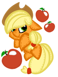 Size: 1536x2048 | Tagged: safe, artist:toxickittycat, applejack, g4, apple, female, obligatory apple, simple background, solo