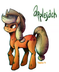 Size: 1280x1554 | Tagged: safe, artist:playfulvitamin, applejack, g4, female, simple background, solo, text