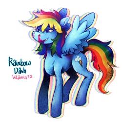 Size: 1280x1280 | Tagged: safe, artist:playfulvitamin, rainbow dash, pegasus, pony, g4, blood, female, mare, nosebleed, solo, text