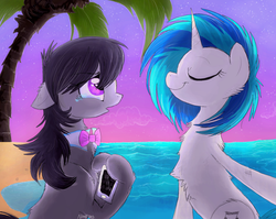 Size: 900x715 | Tagged: safe, artist:namiwami, dj pon-3, octavia melody, vinyl scratch, g4, chest fluff, crying, iphone, water