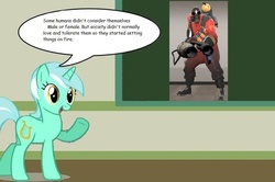 Size: 886x588 | Tagged: safe, lyra heartstrings, g4, chalkboard, human studies101 with lyra, meme, pyro (tf2), team fortress 2