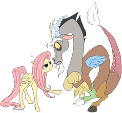 Size: 600x556 | Tagged: safe, artist:pasikon, discord, fluttershy, g4, female, male, ship:discoshy, shipping, straight