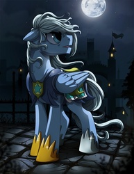 Size: 770x1000 | Tagged: dead source, safe, artist:ruhje, oc, oc only, oc:firebound illumination, pegasus, pony, armor, castle, guard, moon, night, pegasus oc, solo