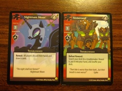 Size: 691x518 | Tagged: safe, nightmare moon, timber wolf, g4, ccg, enterplay, mlp trading card game