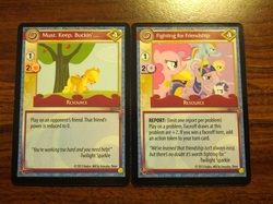 Size: 691x518 | Tagged: safe, enterplay, applejack, fluttershy, pinkie pie, rainbow dash, rarity, twilight sparkle, g4, gencon, my little pony collectible card game, ccg, mane six