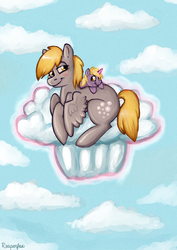 Size: 717x1011 | Tagged: safe, artist:reaperfox, derpy hooves, dinky hooves, pegasus, pony, g4, cloud, cloudy, equestria's best mother, female, mare