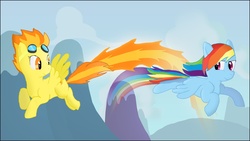 Size: 1920x1080 | Tagged: safe, artist:captainbritish, rainbow dash, spitfire, g4, flying