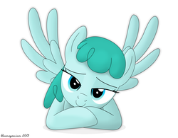 Size: 3205x2505 | Tagged: safe, artist:bluemeganium, spring melody, sprinkle medley, pegasus, pony, g4, bedroom eyes, female, simple background, solo, wingboner