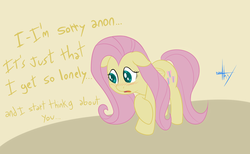 Size: 2424x1492 | Tagged: safe, artist:mostazathy, fluttershy, g4, blushing, dialogue, female, solo