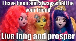 Size: 640x351 | Tagged: safe, equestria girls, g4, animegao kigurumi, cosplay, i have been and always shall be your friend, image macro, nightmare fuel, peruvian nightmare squad, star trek, wat