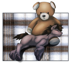Size: 1280x1148 | Tagged: dead source, safe, artist:cha0sn00dle, oc, oc only, oc:joen klausen, teddy bear, younger