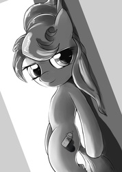 Size: 647x909 | Tagged: safe, artist:gsphere, oc, oc only, oc:cream heart, earth pony, pony, black and white, female, grayscale, hooves, mare, monochrome, solo