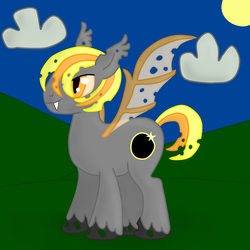Size: 1280x1280 | Tagged: safe, artist:emerald rush, oc, oc only, oc:eclipse, bat pony, changeling, pony, yellow changeling