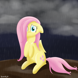 Size: 2500x2500 | Tagged: safe, artist:verminshy, fluttershy, g4, female, night, rain, solo, wet mane