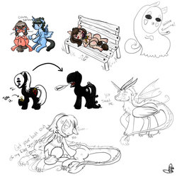 Size: 900x900 | Tagged: safe, draconequus, chihiro ogino, haku, no-face, ponified, spirited away