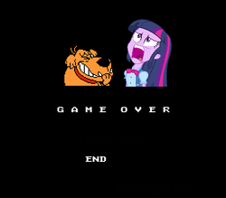 Size: 512x448 | Tagged: safe, twilight sparkle, equestria girls, g4, exploitable meme, game over, muttley, nintendo entertainment system, twiscream, wacky races