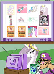 Size: 1126x1538 | Tagged: safe, princess celestia, princess molestia, g4, down with molestia, drama, exploitable meme, male, meme, super mario, tv meme, waluigi