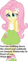 Size: 451x960 | Tagged: artist needed, safe, fluttershy, equestria girls, g4, arm behind back, backpack, bronybait, cute, female, meme, question, solo, vector, what do