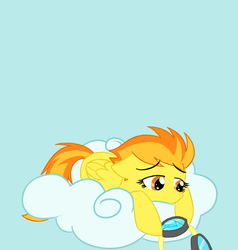 Size: 639x670 | Tagged: safe, artist:okiedokielokie, spitfire, pegasus, pony, g4, ask-mlpspitfire, aviator goggles, cloud, eyebrows, female, folded wings, goggles, lying down, mare, on a cloud, prone, sad, solo, tumblr, wings